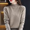 Ropa de primera línea para mujer de merino, suéter de lana pura versátil, color sólido, cuello semi alto, manga larga, top ajustado con temperamento, camisa básica