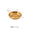 Prato Redondo de Aço Inoxidável Estilo Coreano com Alça, Prato Criativo para Bife, Prato para Lanches, Prato para Frango Frito, Prato para Batatas Fritas, Prato para Churrasco, Prato para Sobremesa