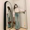 Calça Flare Feminina, Cor Clara, Verão Fina Novo Estilo, Petite Cintura Alta Retrô Americana High Street