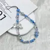 Cadena para Teléfono Móvil de Lazo Azul y Blanco Cadena para Colgar en la Muñeca con Cuentas DIY Cadena Corta Portátil Colgante Anti-Caída Femenina Creativa
