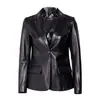 Blazer de Cuero Genuino para Mujer de Primavera y Otoño con Cuello de Solapa, Botón Único, Corte Ajustado, Chaqueta de Cuero de Oveja para Viajar