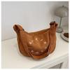 Bolsa Tote de Ombro Cor Sólida para Estudante Universitário Estilo Japonês Coreano Macia Dobrável Grande Capacidade Bolsa Feminina Veludo Listrado Casual Bolsa Transversal