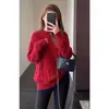 Suéter de Punto de Moda Ajustado Estilo Atmosférico y Perezoso Suéter Rojo de Punto Trenzado Top para Mujer Nuevo Otoño/Invierno M1225H