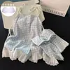 Conjunto de pijama de dos piezas para mujer, verano, camisola con shorts y copas en el pecho, encaje de algodón nube, estilo coreano, simple con amarre, ropa de casa