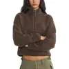 Sudadera de forro polar para mujer estilo retro europeo y americano, media cremallera, corte holgado, color liso, cuello alto, chaqueta de forro polar, top casual para otoño e invierno