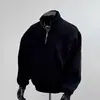 Sudadera con media cremallera gris deconstruida para hombre, holgada, talla grande, otoñal, marca de moda, peso pesado, casual americano, top tipo jersey, prenda de abrigo