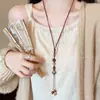 Collar Trenzado de Cuerda con Perlas de Piedra Natural para Mujer, Cadena para Clavícula de Piedra Ojo de Tigre Estilo Chino Nuevo Vintage, Accesorio Largo Colgante para el Cuello con Manchas