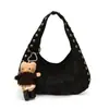 Bolsas femininas, bolsas femininas de comércio exterior, bolsas vintage marrons de ombro e axila, bolsas de rebite de alta qualidade, transfronteiriças