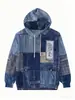 Sudadera de estilo retro europeo y americano inspirada en el denim para hombre, con estampado 3D, aspecto desgastado, capucha y un diseño holgado y moderno adecuado para primavera y otoño.