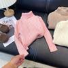 Suéter para meninas Outono e Inverno Novo Infantil Macio Ceroso Manga Longa Estilo Coreano Pulôver Moda Gola Alta Suéter de Malha Base Camisa