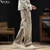 Calça Casual Minimalista de Algodão Puro Estilo Old Money para Homens, Outono 2026 Novo Corte Solto Tamanho Grande Perna Reta Calça de Trabalho Patchwork
