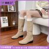 Botas Delgadas Versátiles de Otoño e Invierno, Botas de Jinete Delgadas Retro para Mujer, Botas de Cuero Suave de Caña Alta de Moda de Dos Usos