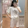 Gp pijamas sem etiqueta macio fofo sorvete animais marinhos gola redonda manga curta calções conjunto de pijamas loungewear feminino