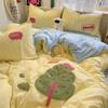 Juego de cama de cuatro piezas con toalla de algodón lavada y bordada, funda de edredón pequeña y fresca, sábana para dormitorio de estudiantes, juego de funda de edredón de tres piezas