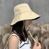 Chapéu de Sol Feminino Primavera e Verão Estilo Coreano Estudante Chapéu de Pescador Dupla Face Dobrável Chapéu de Sol Feminino para Exterior com Aba Larga