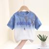 Camiseta de Manga Curta para Meninos Fina Nova Verão Infantil Fresca e Bonita Estilo Ocidental Tie-dye Manga Meia-manga Top Vestido de Verão para Bebês e Crianças