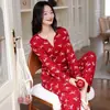 Nuevo Conjunto de Pijama de Canalé de Seda Helada para Mujer, Estilo Primavera/Otoño, Cárdigan de Manga Larga con Cuello en V, Conjunto de Ropa para el Hogar Chic Francés de Celebridad de Internet
