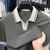 Camiseta Elegante de Verão 2026 com Lapela e Manga Curta para Homens de Meia-Idade, Versátil Top Estiloso Business Casual