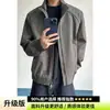 Chaqueta aviador deconstruida estilo americano en color gris con cuello alto para hombre, fresca y elegante para otoño, chaqueta de béisbol casual holgada