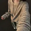 Suéter de Tricô Listrado Gola Redonda Estilo Americano Masculino Outono Solto Estilo Preguiçoso Toque Jovem Suéter Camada Base Camada Superior