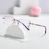Gafas Graduadas Sin Montura con Borde Cortado en Diamante para Mujer, Disponibles con Lentes Graduadas, Monturas de Gafas Ultra Ligeras de Titanio Puro con Diamantes, Modernas para Caras Grandes