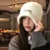 Chapéu Frio Outono e Inverno Patchwork Estilo Coreano Grande Circunferência da Cabeça Chapéu de Lã Feminino Temporada Doce Fofo Chapéu de Pelúcia Empilhado Proteção Quente para Orelhas