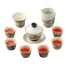 Conjunto de Chá Gongfu Azul e Branco Vermelho Pedernal Bule Doméstico Gaiwan Xícaras de Chá Hotel Escritório Conjunto de Bule de Chá de Alta Qualidade