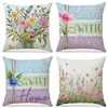 Chegada Nova da Amazon Capa de Almofada Estampada com Flores para Plantio Primavera Decoração Simples para Interior Almofada de Sofá Conjunto Almofada de Carro
