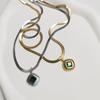 Collar de Cadena Clavicular Alta Cuadrado Diamante Verde Retro Francés para Mujer Conservación del Color Diamante Sarga Zircón Colgante Diseño Sensorial