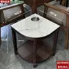 Mesa de Café Mahjong de Gama Alta con Forma de Abanico para Hotel Madera Maciza Placa de Roca Pequeño Estante de Almacenamiento Sala de Ajedrez y Cartas Estante para Agua de Té Especial para Casa de Té Antiescaldado