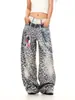 Jeans Anchos de Estampado de Leopardo Retro Americano para Mujer, Estilo Primavera y Otoño, de Moda Callejera Sueltos Adelgazantes de Cintura Alta Rectos Casuales