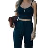 Conjunto informal de dos piezas para mujer, de comercio exterior, con tirantes cortos y pantalón liso, XX0108