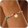 Pulsera de Cuentas de Arroz de Colores Odomine Transfronteriza con Colgante Redondo de 26 Letras Inglesas Pulsera de Joyería Bohemia para Mujeres