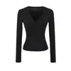 Camiseta de Manga Larga con Escote en V Profundo, Ropa Interior Ajustada Estilo Puro Deseo para Mujer, Otoño e Invierno, Elástica, Ajustada, Top Base Chica Picante
