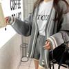 Corea del Sur Dongdaemun Reductor de Edad Holgado Cuello en V Bloques de Color Cremallera Cardigan de Punto Suéter Traje de Shorts Casuales de Cintura Alta para Mujer