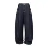 Utiituii Jeans de Botones de Alta Gama Americanos High-Street para Hombre, Pantalones Casuales Sueltos de Mezclilla Cruda Scimitar 001