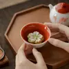 Dinastía Tang y Song Rojo Alumbre Pintado a Mano Bajo Esmalte Bambú Cerámica Taza Maestra Juego de Té Kung Fu Taza de Té para el Hogar Taza Individual Taza de Degustación