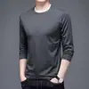 Camiseta de Manga Longa Masculina Primavera Outono Solta Gola Redonda Roupa de Baixo Top Branco Puro Camiseta Versátil Camisa Camada Base Casual Masculina
