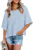 2026 Amazon Transfronterizo Verano Nuevo Estilo Europeo y Americano Patchwork Color Sólido Cuello Redondo Holgado Top Camiseta con Mangas de Tres Cuartos Acampanadas