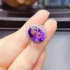 Anillo Popular de Amatista Natural al por Mayor de Fábrica Plata S925 Incrustado con Piedra Principal 10*14 Venta Directa de Fábrica de Joyería