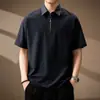 Camisa Polo Casual de Estilo Americano con Media Cremallera para Hombre, Nueva Camiseta de Verano a Cuadros con Cuello Campana Holgada Pulóver de Manga Corta