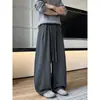 Calças casuais plissadas estilo "old money" americano para homens, calças retas relaxadas e largas para o outono, calças de perna larga curvas com patchwork da moda