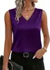 Chaleco de Satén Transfronterizo Europeo y Americano para Mujer 2026 Amazon Verano Color Sólido Cuello en V Casual sin Mangas Camiseta Top para Mujer