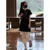 Traje Retro de Gama Alta para Mujer Vestido Negro de Manga Corta Conjunto Completo de Ropa Ootd Nueva Falda de Encaje Tendencia