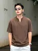Camiseta retro de color liso con cuello en V y manga corta para hombre, marca de moda transfronteriza, estilo "old money", fina, transpirable, manga corta, verano 2026