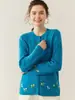 Suéter Nuevo de Cachemir Puro para Mujer Otoño e Invierno Grueso Cuello Redondo Cardigan Delgado Chaqueta Cálida Flores Bordadas a Mano Tejido Suave y Ceroso