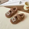 Zapatos Peludos para Niñas Invierno Nuevos Elegantes Zapatos Infantiles Niña Princesa Zapatos de Algodón Bebé Felpa Adorno de Pedrería Mocasines