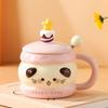 Taza de cerámica de dibujos animados, mascota linda, alto valor de color, con tapa, taza artesanal con esmalte de color, para hogar, oficina, taza de agua, venta al por mayor