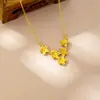 Collar de Flor Cepillada Dorado Antiguo de Moda para Mujer, Diseño de Oro de Imitación, Cadena para Clavícula Flor de Tres Vidas, Joyería Duradera