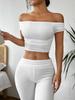 Conjunto Transfronteiriço Europeu e Americano Amazon 2025 Cor Pura Ombro Único Plissado Camiseta Calça Boca de Sino Conjunto de Duas Peças para Mulheres